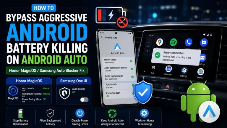 How to Bypass Aggressive Android Battery Killing on Android Auto (Honor MagicOS / Samsung Auto Blocker Fix)