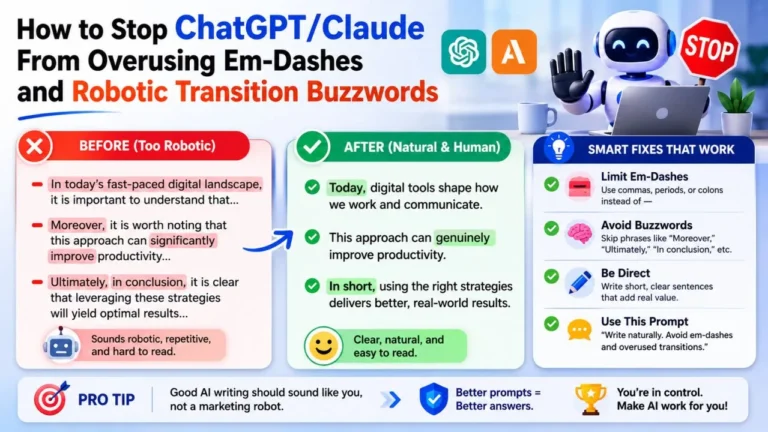 How to Stop ChatGPT/Claude From Overusing Em-Dashes and Robotic Transition Buzzwords
